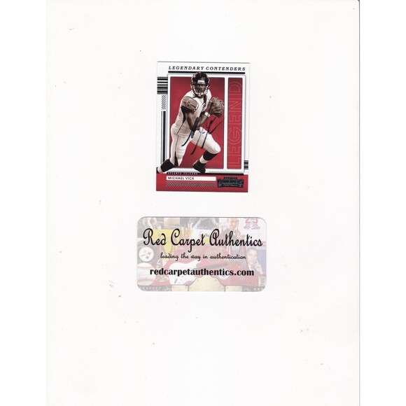 SIGNED Michael Vick w COA Atlanta Falcons 2021 Legendary Contenders Red Foil NFL - Picture 3 of 4